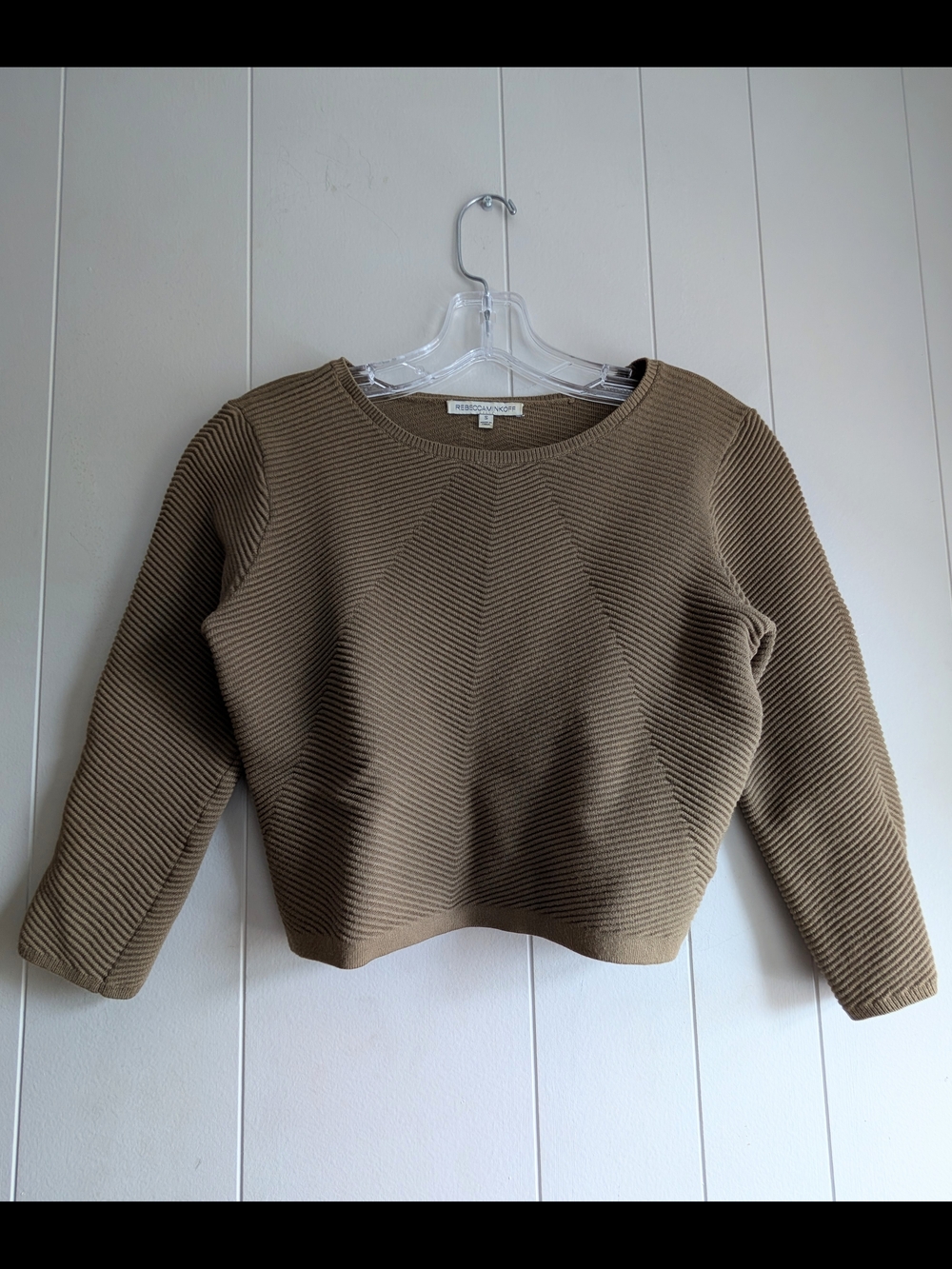 Rebecca Minkoff Ribbed Crewneck Sweater in Taupe Green, Sz. Small